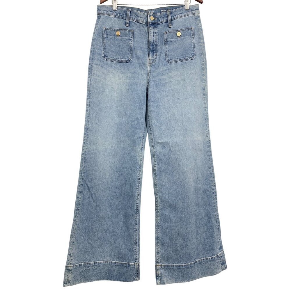 J.Crew Wide Leg Trouser Denim Jeans 32 Recycled Cotton Relaxed Light Wash New